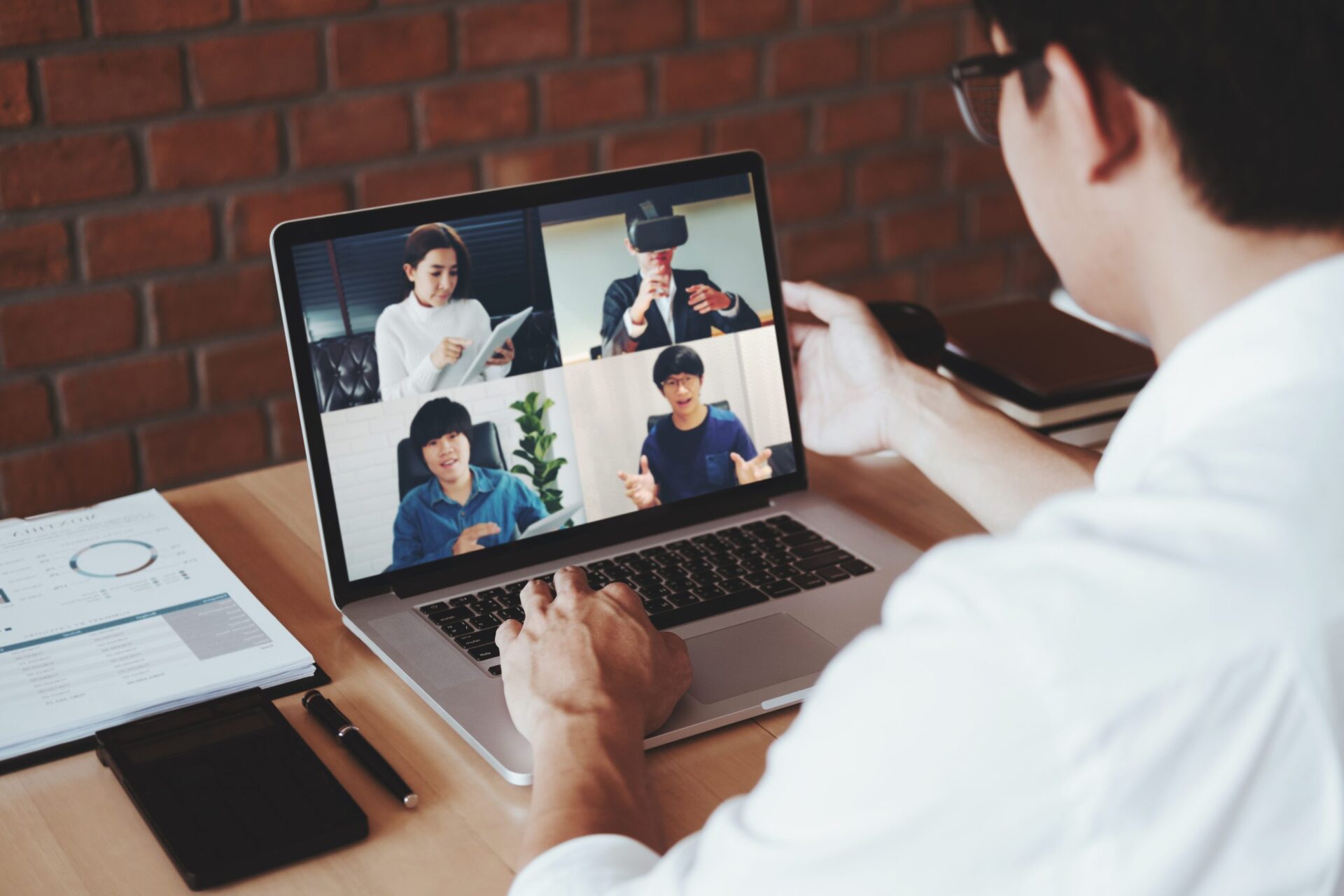 Photo of someone having a team meeting online