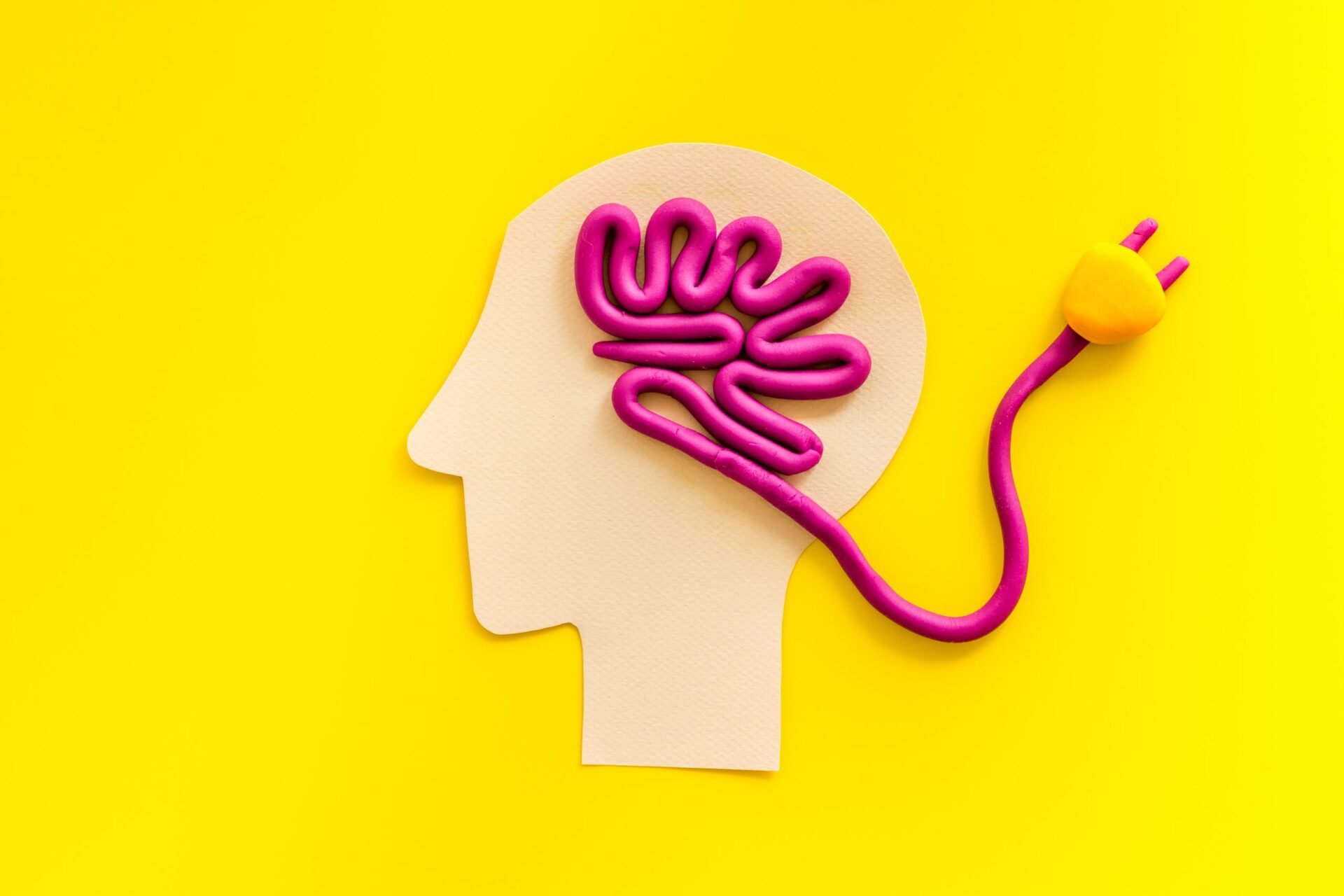 Photo of a brain, made out of Plasticine, charging